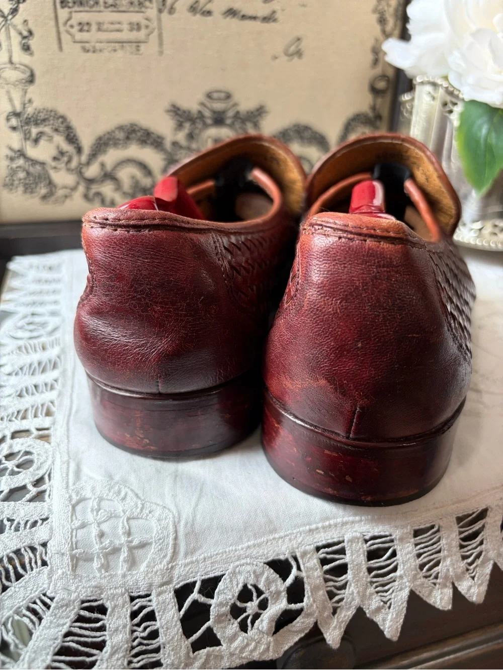 Mens 42.5 Vintage Italian woven leather loafers 9.5